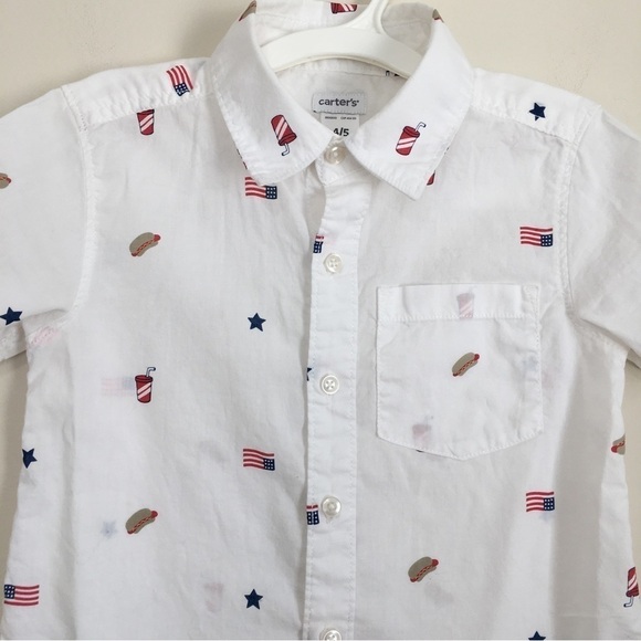 Carter's little boys white button up short sleeve shirt XS/4-5 - Picture 5 of 12